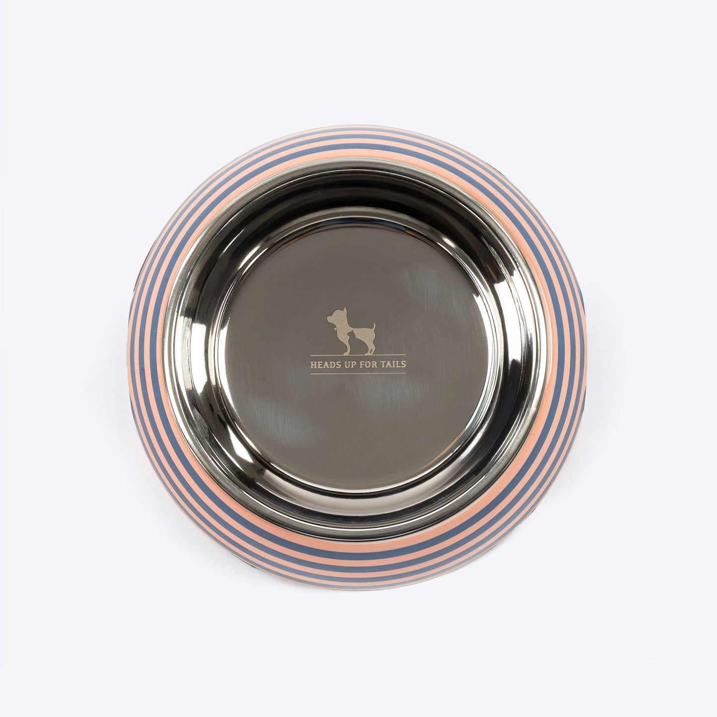 HUFT Happy Stripes Printed Melamine Bowl With Steel Insert For Dog - Blue & Peach